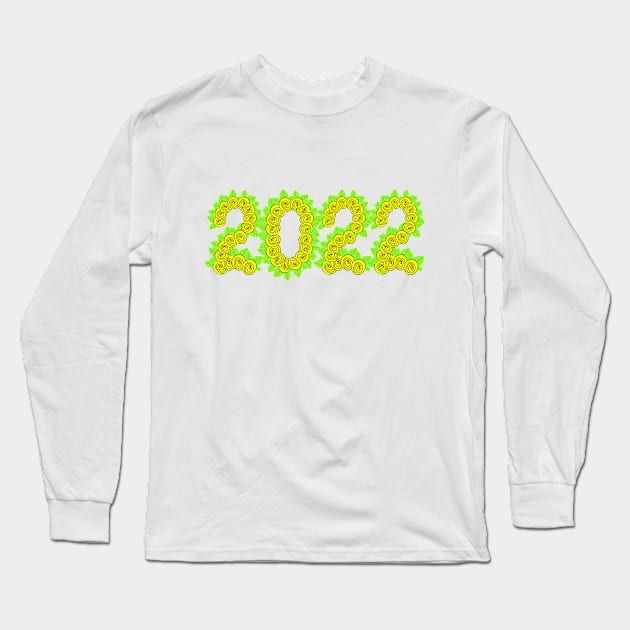 2022 created with yellow roses and green leaves Long Sleeve T-Shirt by Blue Butterfly Designs 